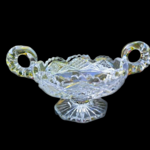American Imperial Brilliant Cut Glass Crystal Saw Tooth Handled Bowl Pedestal